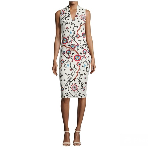 Alice + Olivia Jacki Sleeveless Embroidered Sheath Dress White/Multicolor Size 0 - Picture 1 of 13